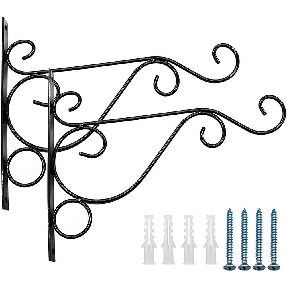 2PCS Metal Plant Hanging Holder Hooks Outdoor Wall Bracket for Plants Flower Pots Bird Feeder Wind black