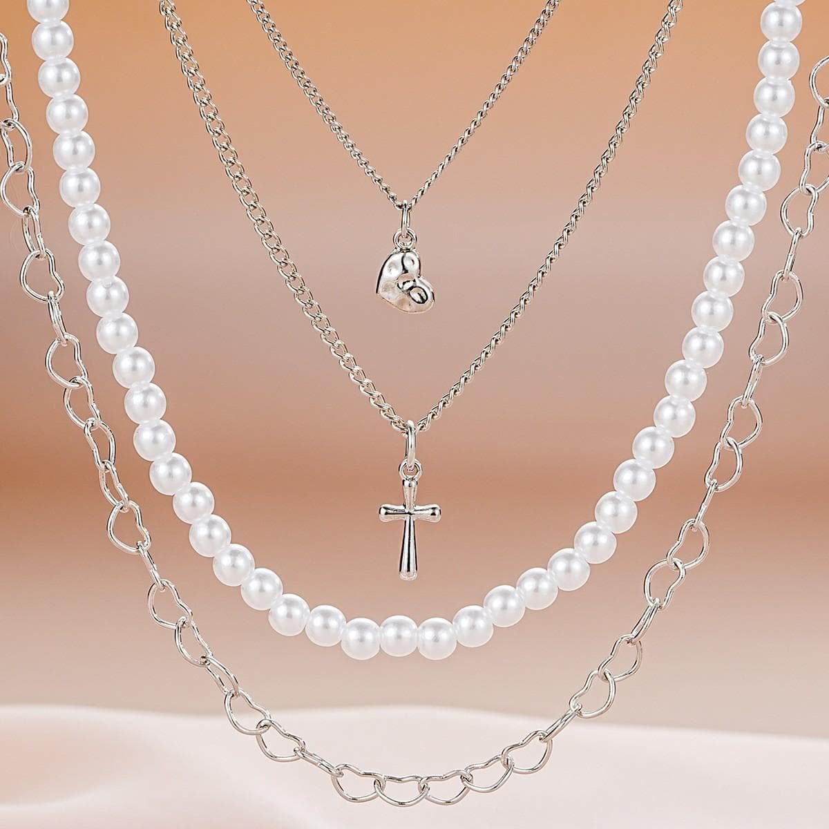 IF ME Fashionable Artificial Pearl Chain Pendant, Multi-layer Necklace, Versatile for Women, Light Luxury Temperament, High-end Sense Accessory
