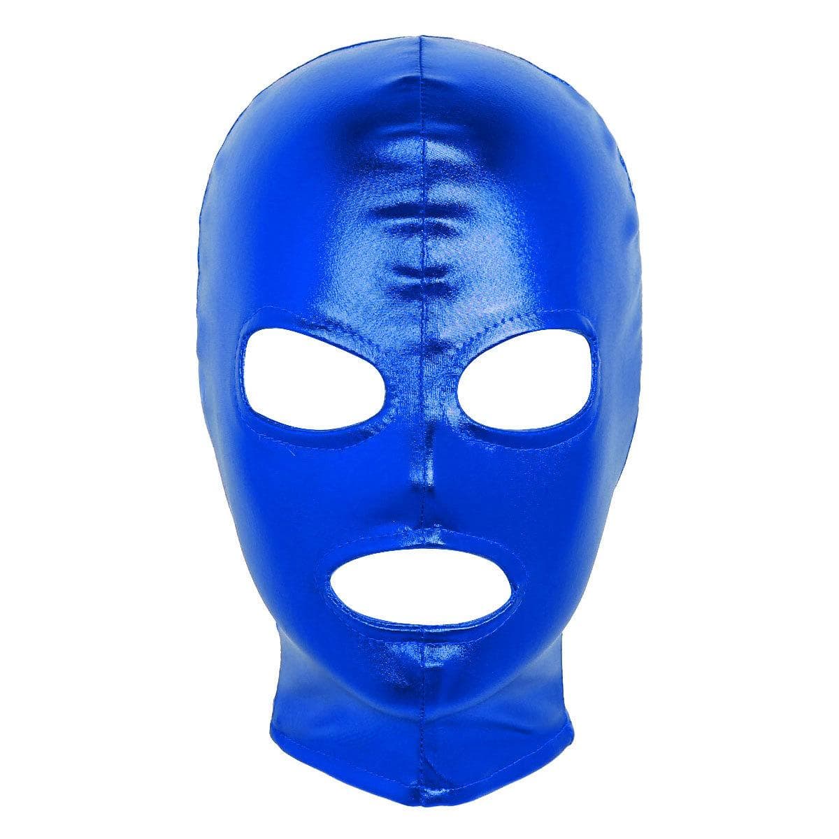 Unisex Latex Full Cover Zentai Hood Mask Open Eye Mouth Face Cover Costume blue