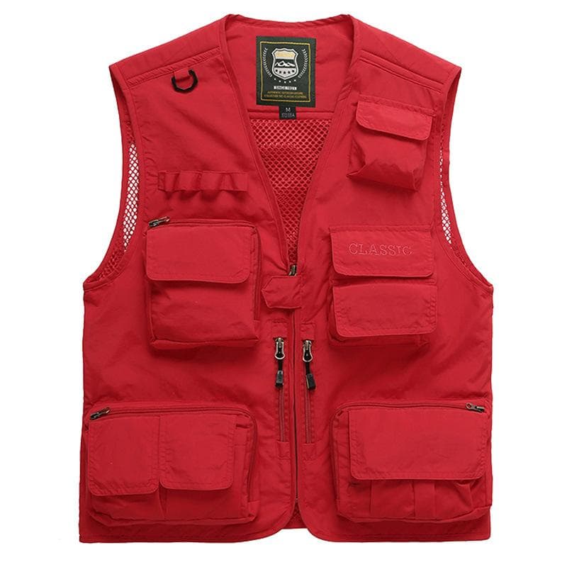 Multi Pocket Fishing Waistcoat Plus Size Men Solid Color Zipper Photography Vest Sleeveless Jacket XL