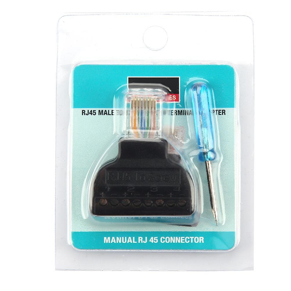 2Pcs RJ45 Male Plug to 8 Pin AV Screw Terminal Adapter Block Converter Connector CCTV