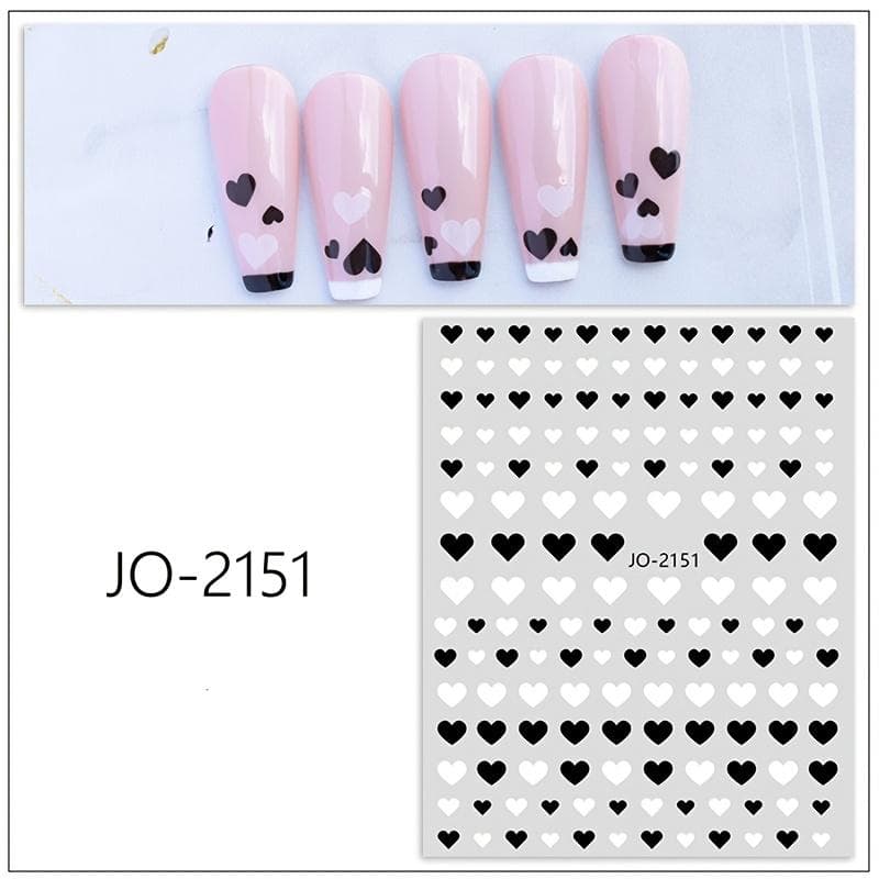 3D Nail Stickers Red Black Heart Love Cute Cartoon Couple Self Adhesive Nail Decals Wrap Slider DIY Manicure Accessories black