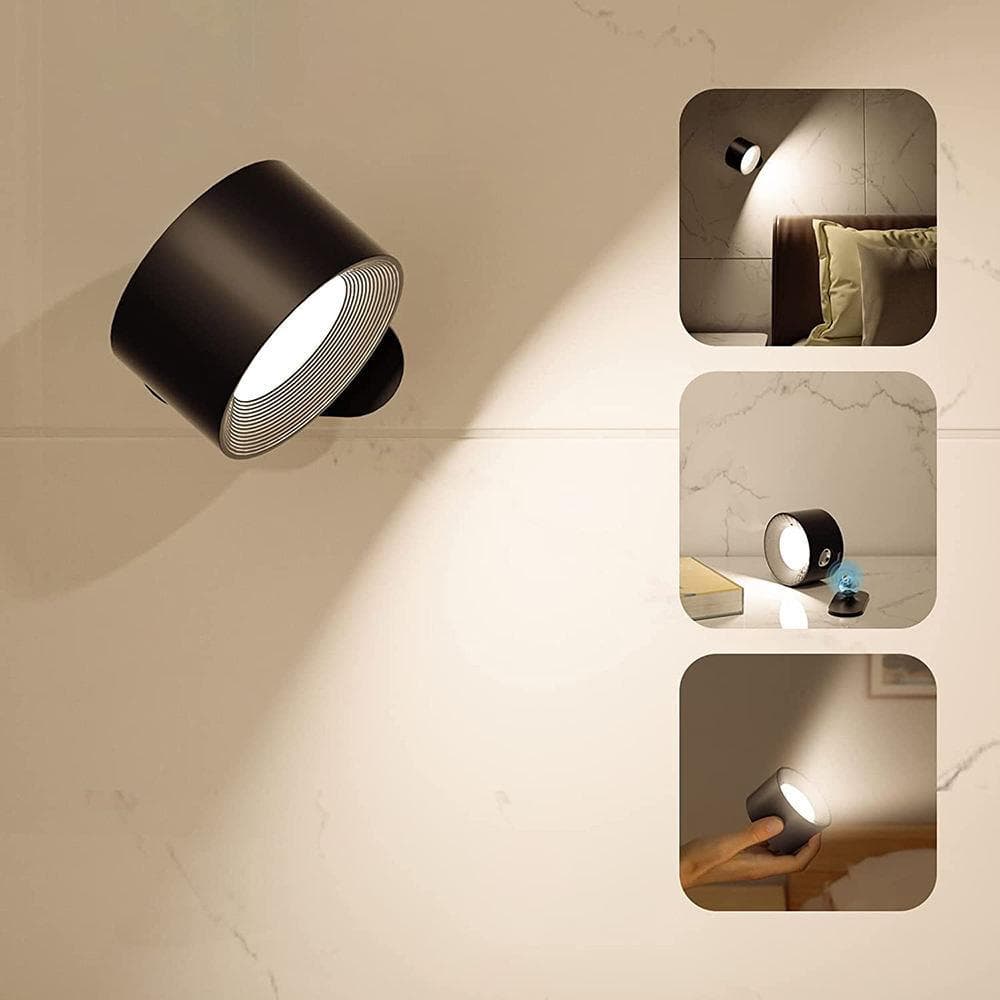LED Wall Sconces Light LED Bedroom Reading Light Rechargeable Portable 360° Rotatable Touch Control Cabinet Lamp black
