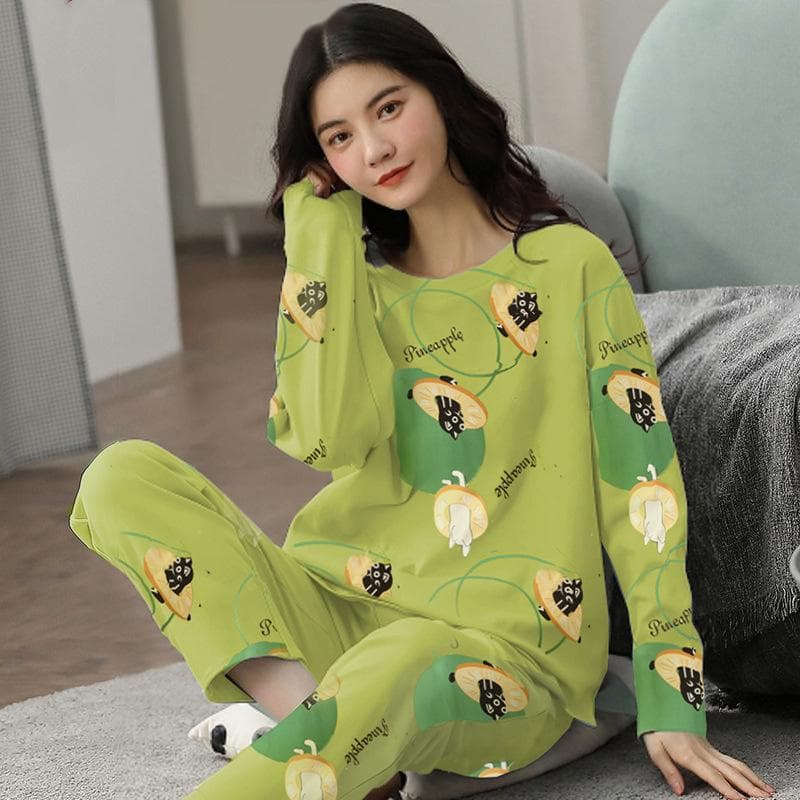 Plus Size Womens Fashion Girls Pajamas Long Sleeve Tops Pants Set Sleepwear Bamboo Print Fresh Family Pajamas Set 5XL
