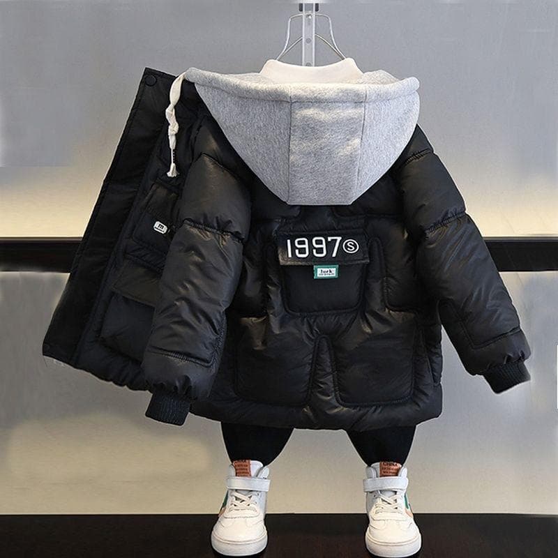 Boys' Cotton Jacket with Thick Velvet and Medium To Long Winter Coat Boys' Parker Cotton Jacket 160