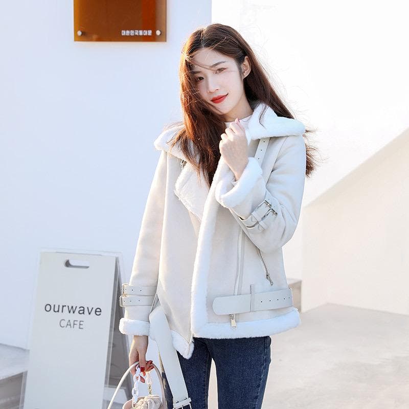 New Autumn and Winter Thickened Fur One-piece Sheep Short Coat for Women, Fur and Cotton Coat for Small People 2XL