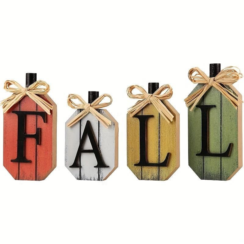4Pcs Fall Decorations for Home Thanksgiving Signs Wooden Table Sign Vintage Farmhouse Block Sign Harvest Fall Autumn Home Decor