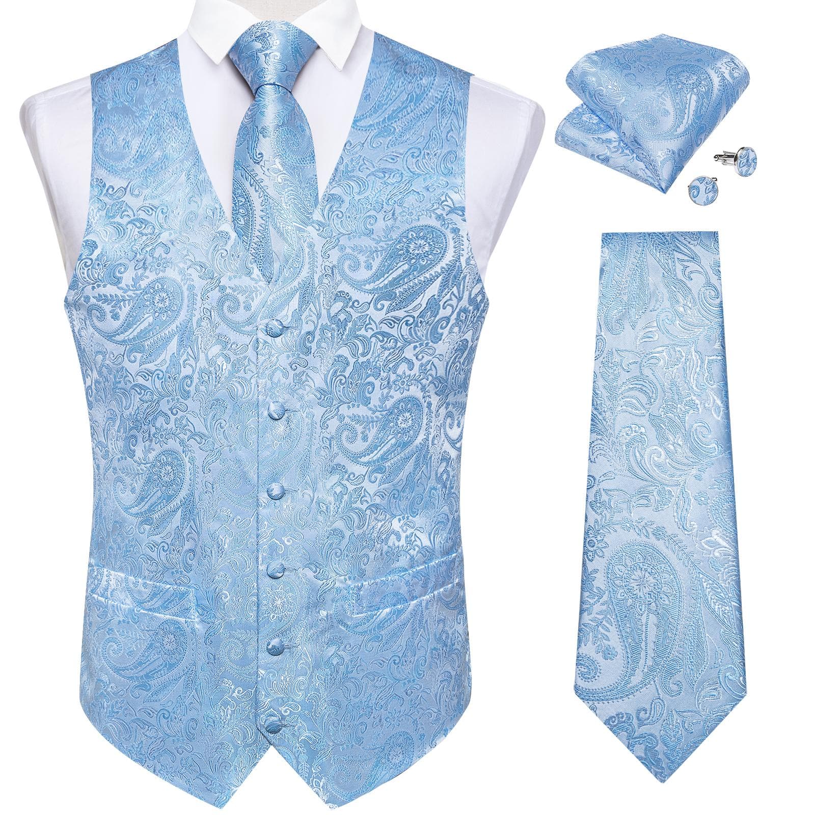 Mens Waistcoats Vest Set Red Blue Black Purple Paisley Waistcoat Dress Wedding XL