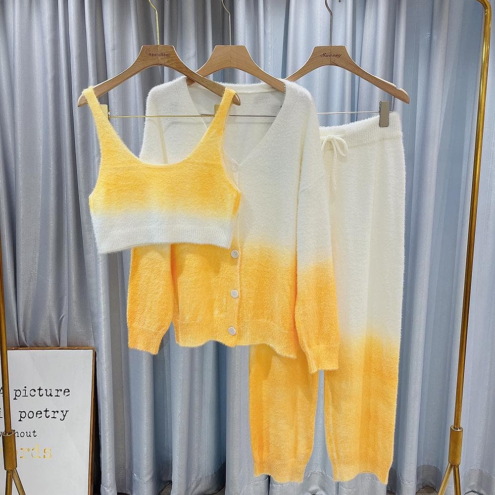 Winter New Half Side Velvet Three-piece Suspender Pajamas Pants Thickened Style Home Wear Pajamas for Women One Size yellow