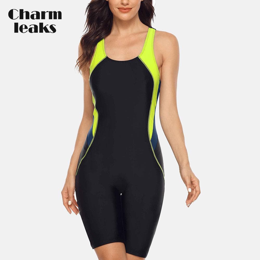 Charmleaks Women‘s One Piece Sports Swimwear Athlete Sports Swimsuit Racerback L yellow