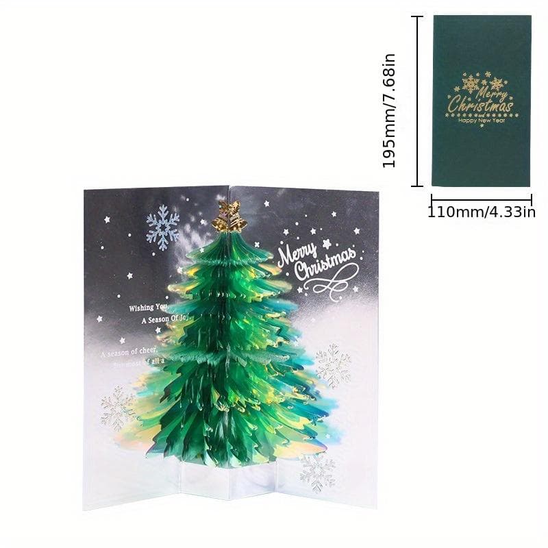 1pc Three-dimensional Christmas Card Christmas Tree New Year's Day Greeting Cards To Send Friends, 3 Color Optional green