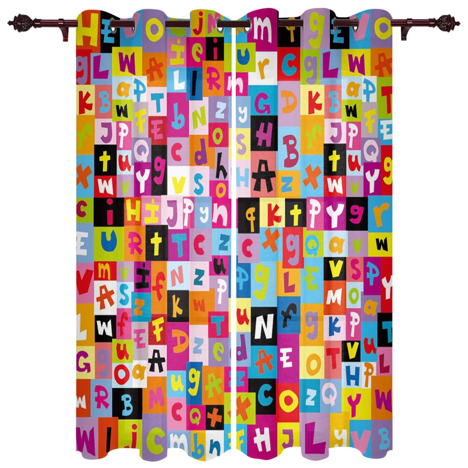Modern Window Curtains for Living Room Cartoon Children English Alphabet Curtains for Child Bedroom Kitchen Decor Blinds Drapes 135W x 92H(cm) x1