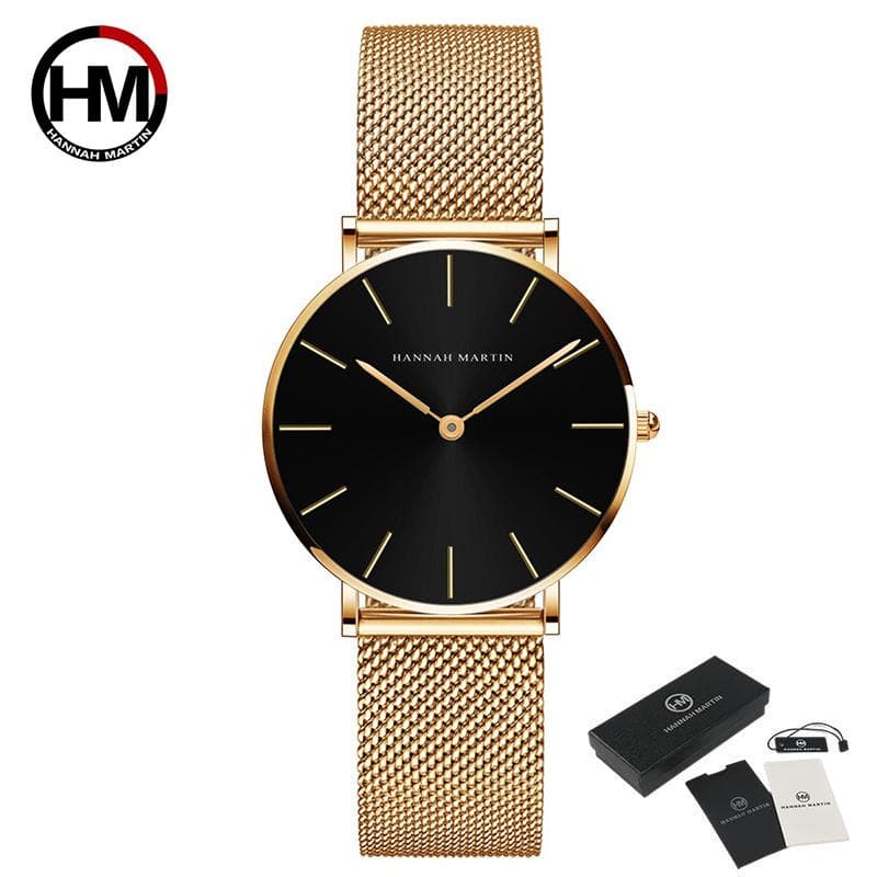 Hannah Martin Women’s Quartz Watches 3ATM Waterproof Luxury Crystal Women Bracelet Top Brand Fashion Ladies Quartz Watch Steel Female Wristwatch gold/black