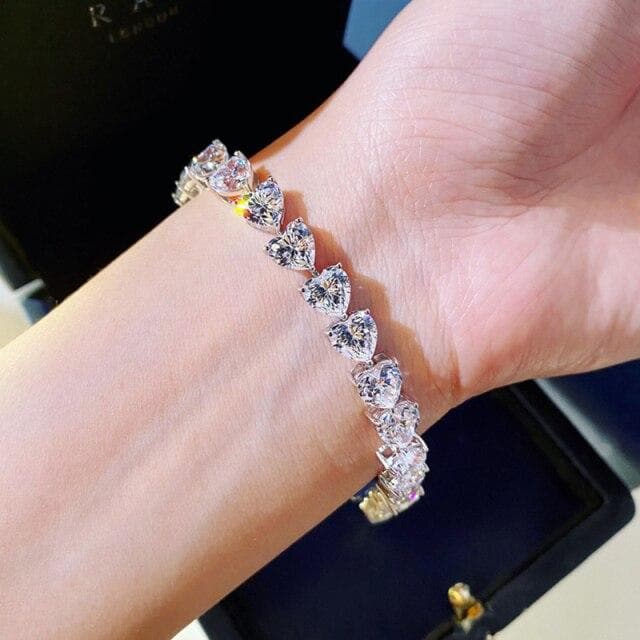 925 Sterling Silver Created Moissanit White Crystal CZ Gemstone Love Heart Bracelets For Female Jewelry Wedding Gift