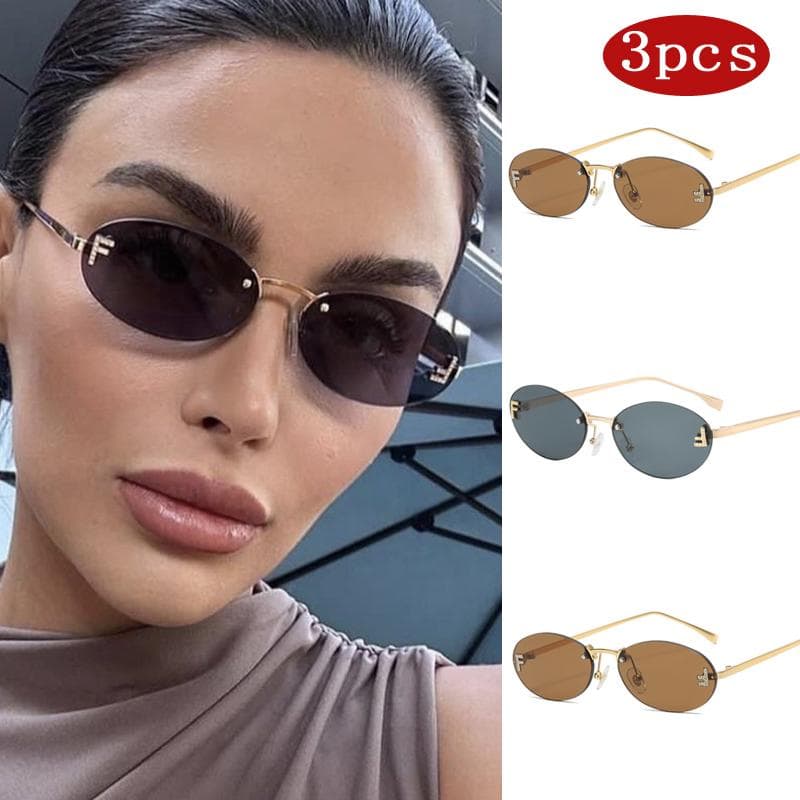 1pc Retro Rimless Small Oval Alloy Sunglasses Women Fashion Elegant Gradient Sun Glasses Outdoor Travel Shades