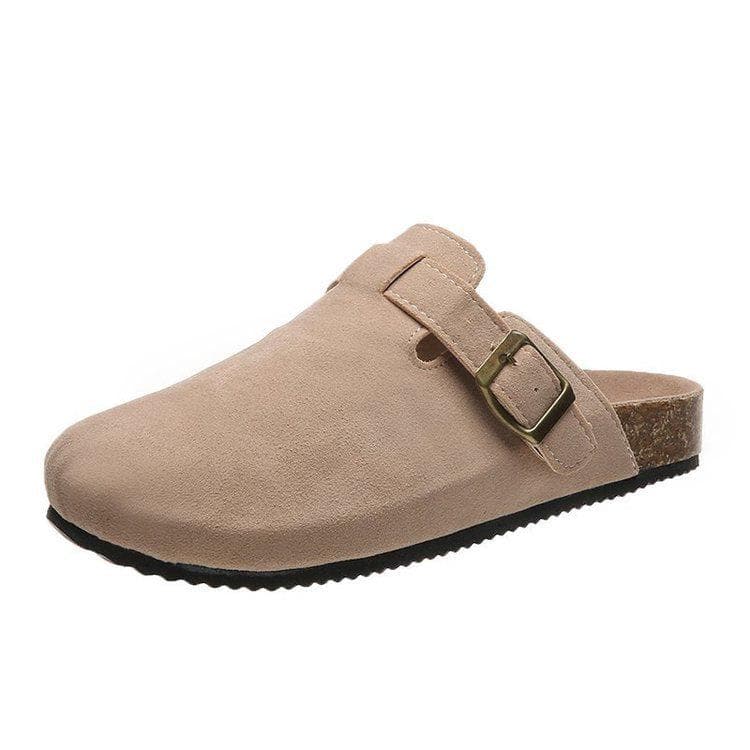 Women's Baotou Roman-Style Cork Slippers - Trendy, Large-Size, Casual Half-Slip Shoes 42 khaki