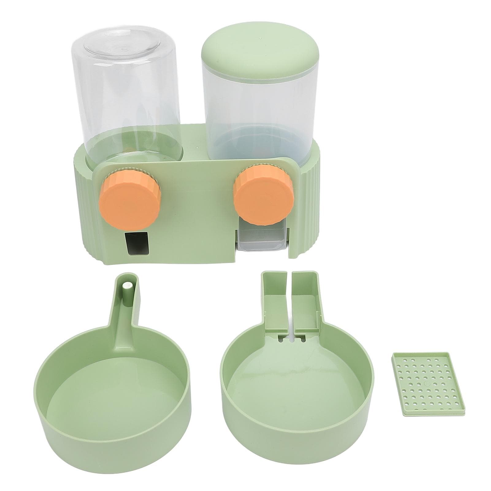 Pet Food Bowl Water Bottle Dispenser Multifunctional Hanging Automatic Self Feeding and Waterer Set green