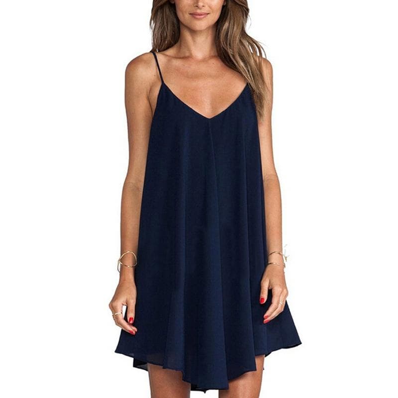 Womens Fashion Sleeveless Short Chiffon Mini Dress Charming Evening Party Lady Summer New Casual L navy blue