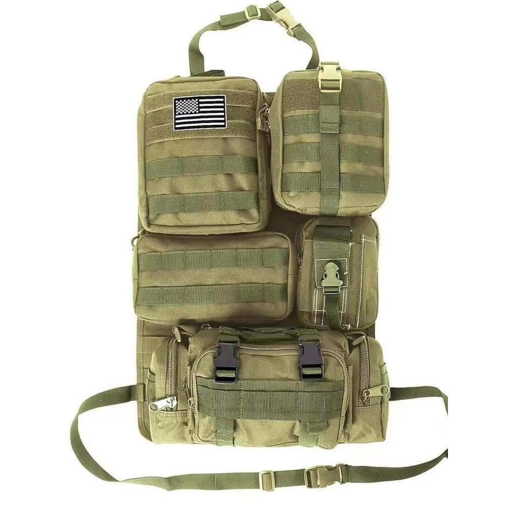 Universal Car Seat Back Organizer Molle Panel Organizer Storage Bag with 5 Detachable Molle Pouch army green