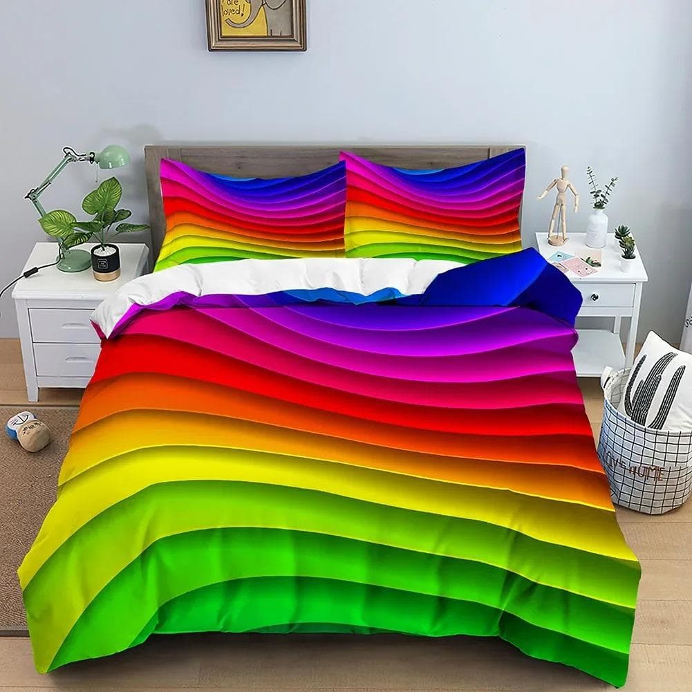 3D Duvet Cover Set Abstract Bedding Set Luxury Rainbow Swirl Quilt Cover With Zipper Closure Queen Size Comforter Cover 70x133cm 2pcs