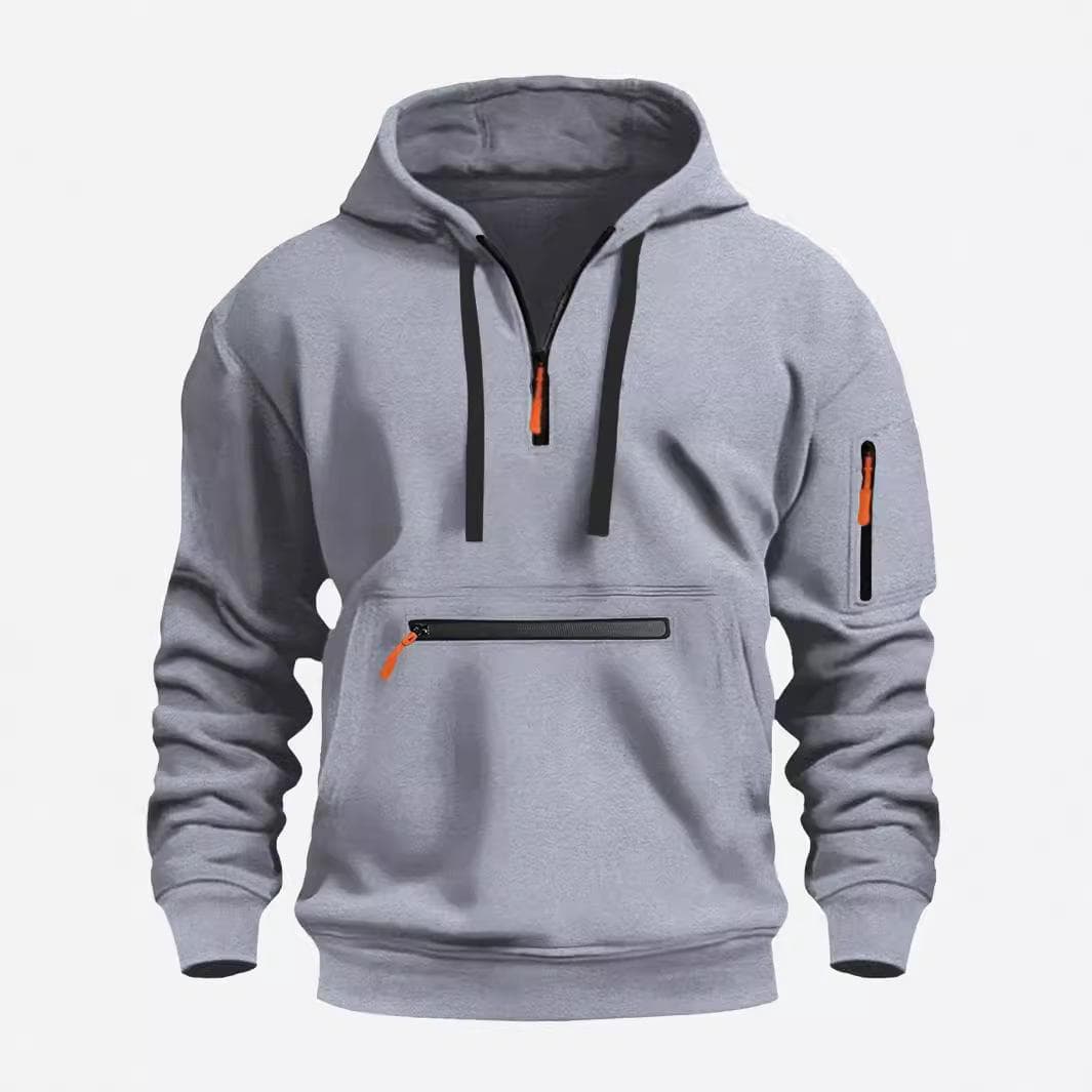 Men's Waterproof Zipper Pocket Hoodie - Autumn/Winter Casual Sportswear L light grey