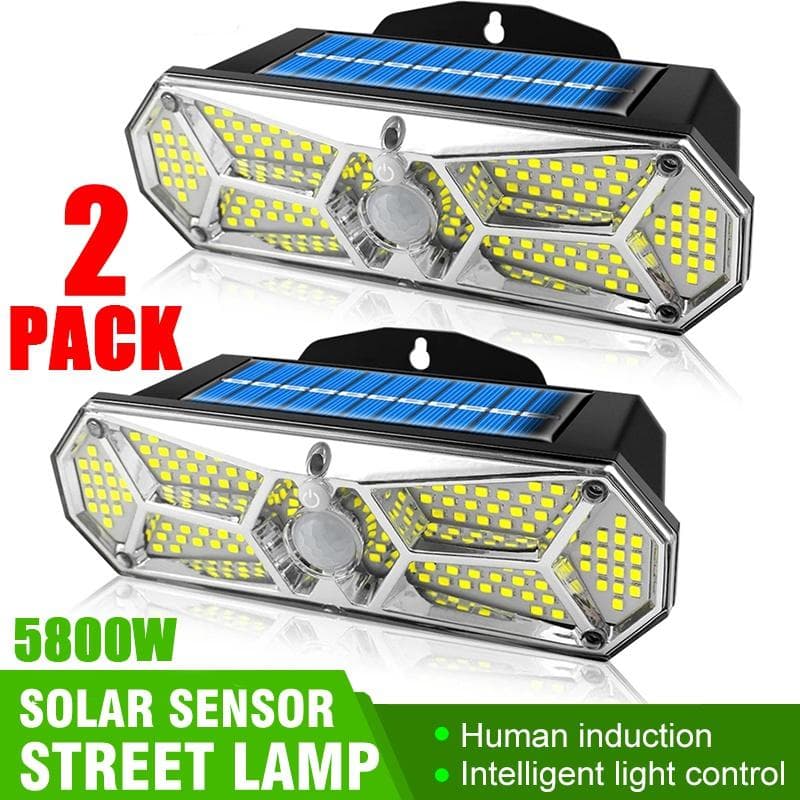 1/2PACK 126LED Solar Powered Streets Wall Light PIR Motion Sensor Dimmable Lights Outdoor Waterproof Night Light with 3 Modes for Garden Patio Porch 2 PCS
