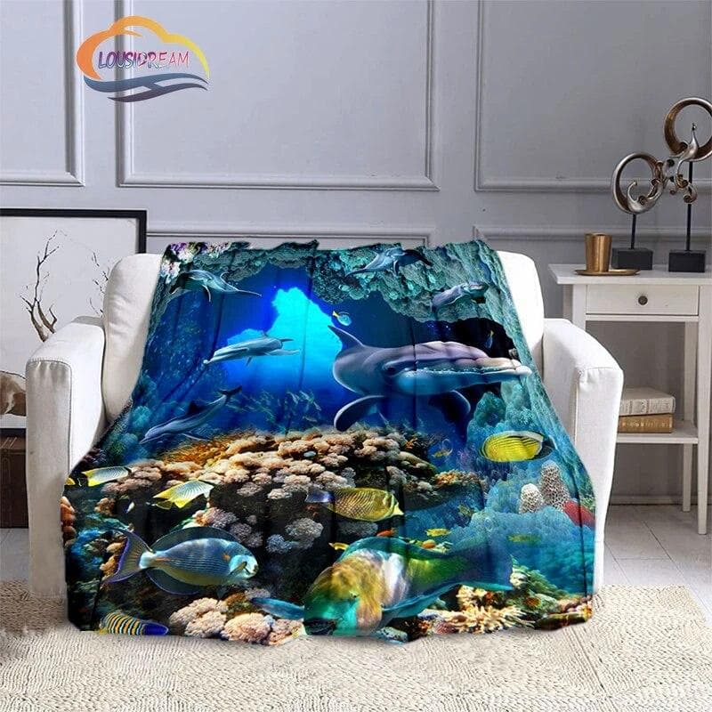 Marine Life Blanket Fashion marine organism Oceanic dolphins Flannel Quilt Cover Travel Bedding Throw Bedspread 150x180cm