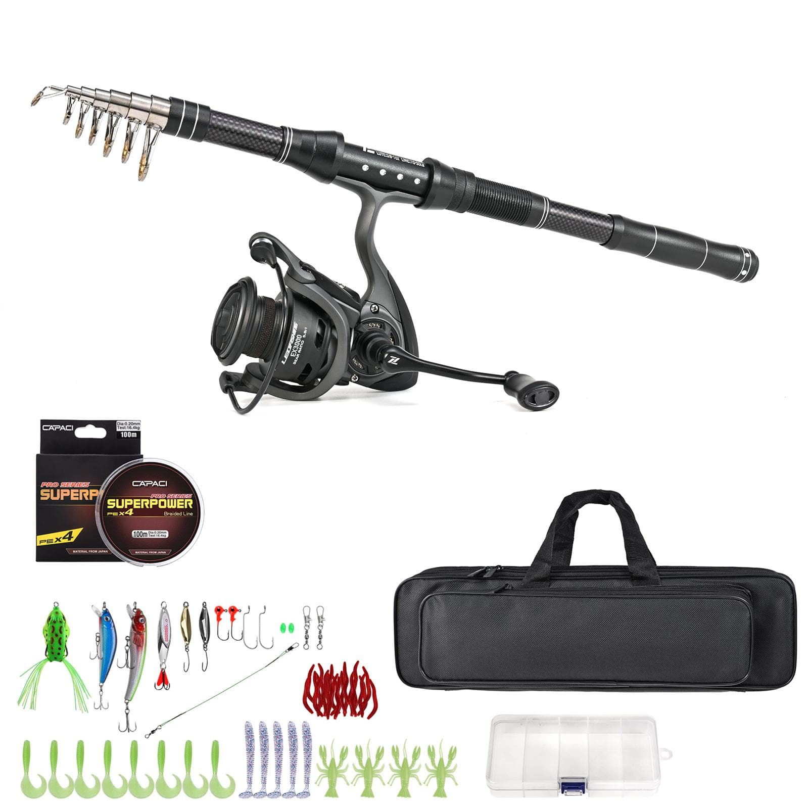 Telescopic Fishing Rod and Spinning Reel Combo Set with Fishing Line Fishing Lures Kit for 28349-TA-240
