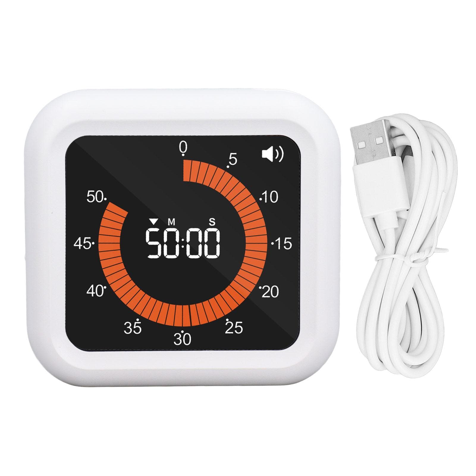Visual Timer Silent Rechargeable Magnetic Back Countdown Up Digital Timer with Stand for Study white