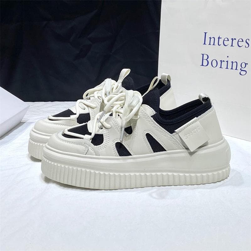 Thick-soled Mesh White Shoes Women Spring New Korean Style Casual All-match Breathable Sports Shoes 40 black