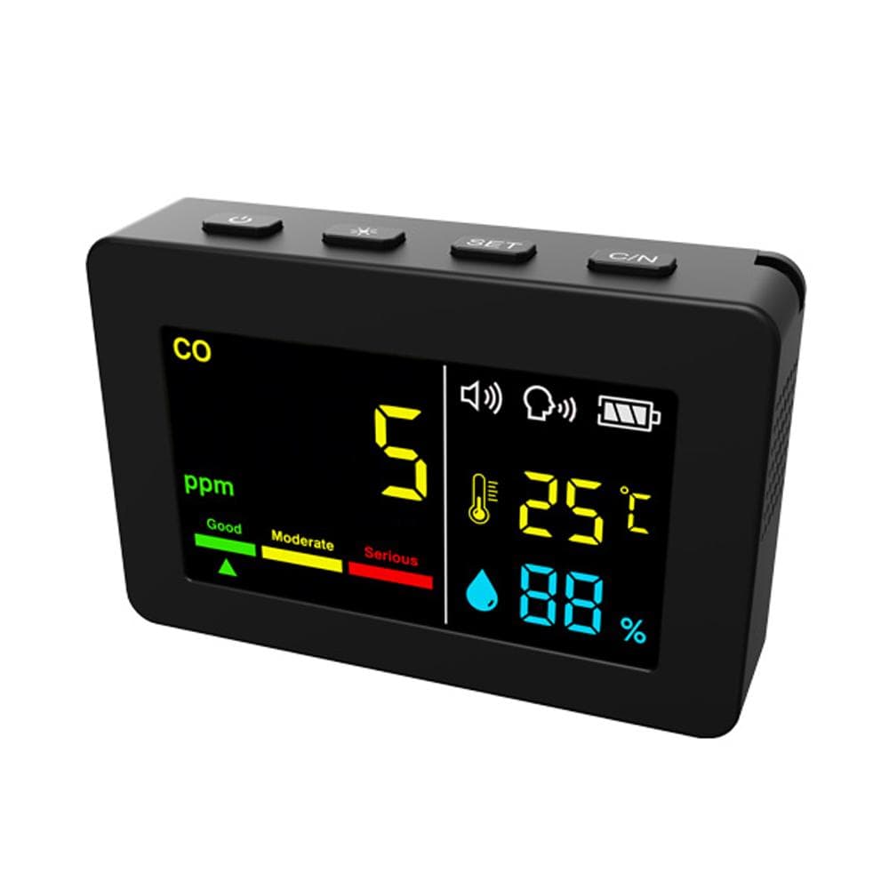 Portable Air Quality Meter 3in1 CO Temperature and Humidity Tester Color Screen Carbon Monoxide black