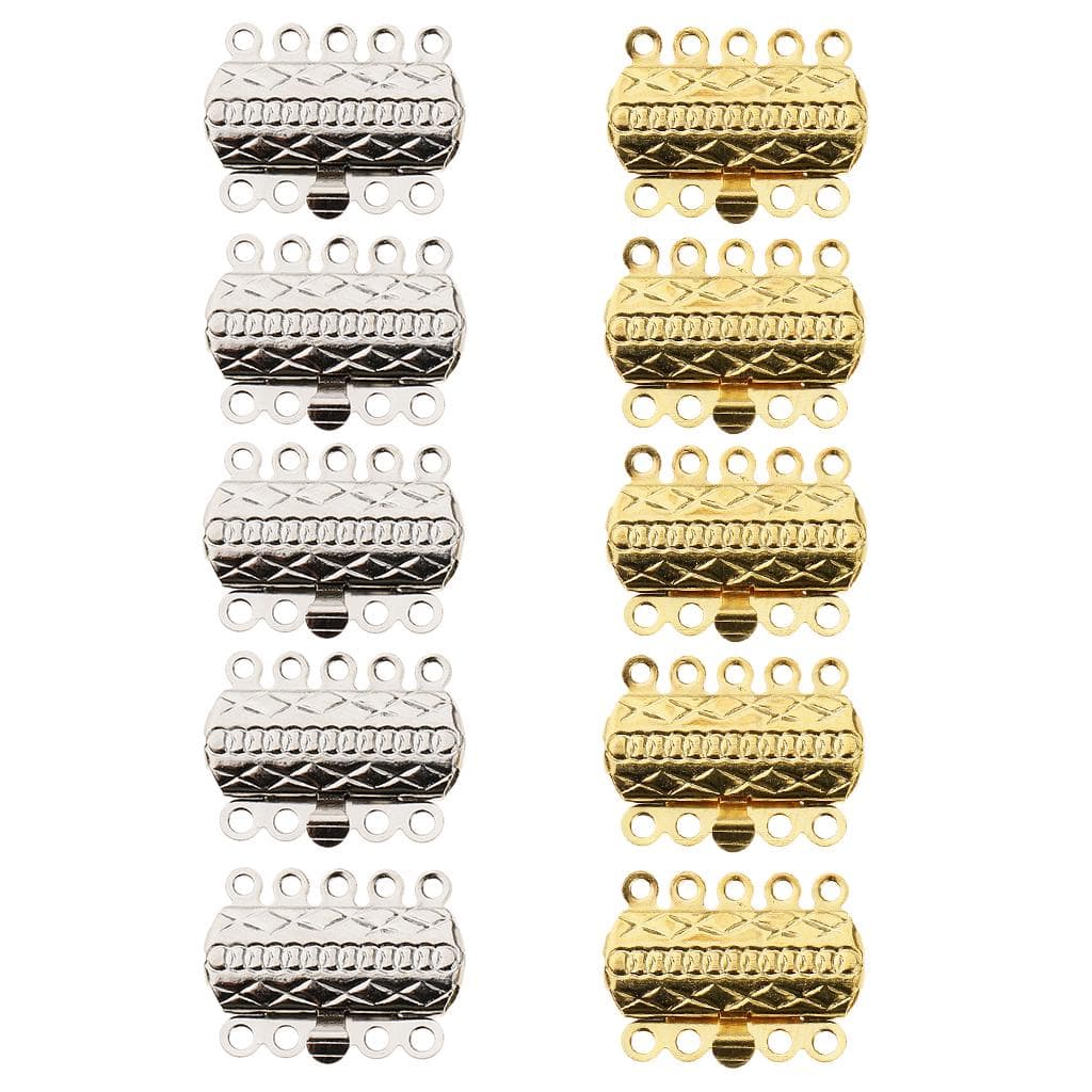 10 Brass 5 strand Push Clasps Silver Gold Connectors Jewelry Making Findings