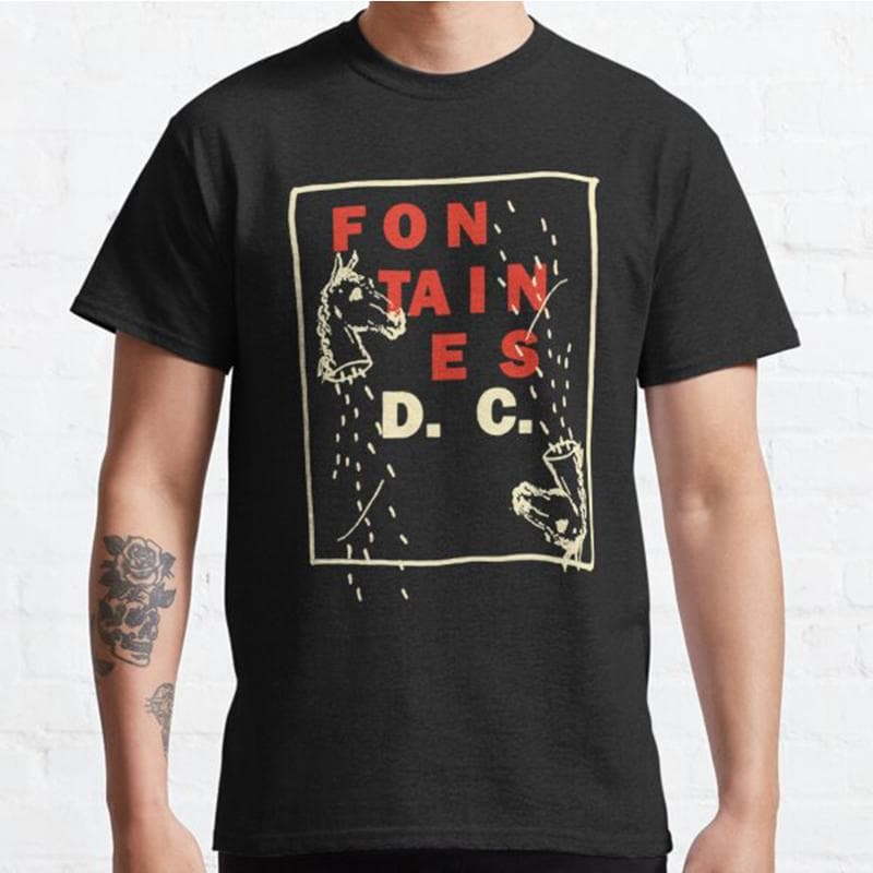 Plus Size S-3XL FONTAINES Show Printed T-shirt Men's Tops Fashion Clothes Tees L black