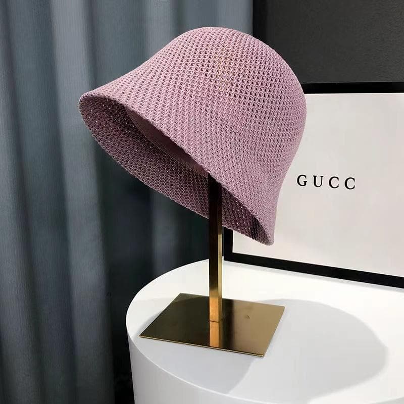Women Bucket Hat Summer Hollow Out Thin Breathable Sun Hat Female Beach Panama Cap Fold Outdoor Japanese Lesure Fishierman Cap 56-58cm purple