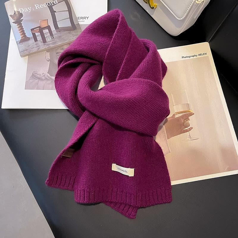 Knitted Scarf Women 100% Wool Winter Warm Scarves Bright Solid Color Design Thickened Shawl Soft Cashmere Pashmina Neck NEW 20x160cm