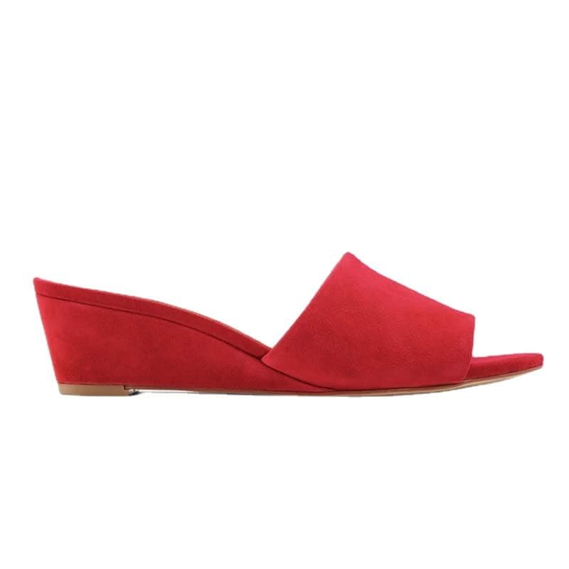 LOSLANDIFEN Women Slippers Elegant Summer 3cm Velvet Mules Wedge Sandals Slippers Open Toe High Heels Casual Dress Woman Shoes 42 red