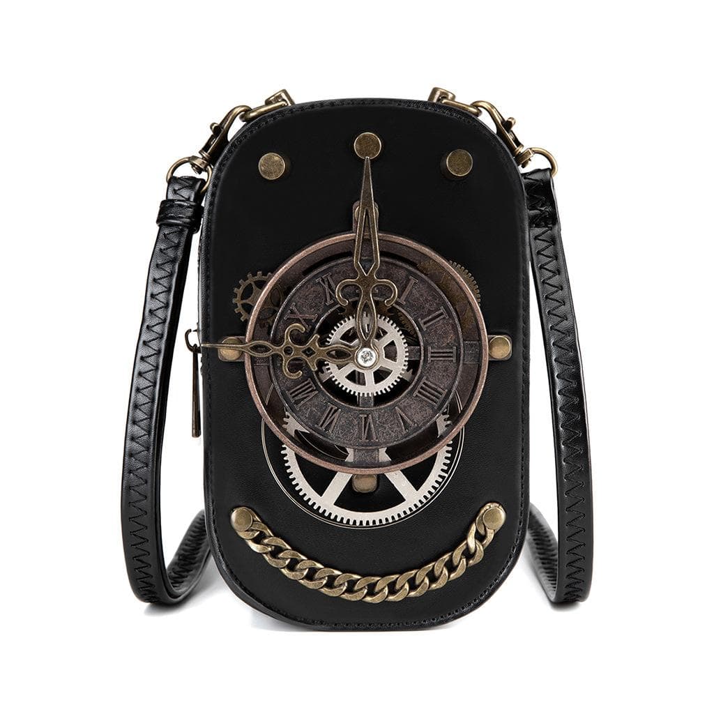 Medieval Color-blocking PU Leather Women's Single-shoulder Bag, Industrial Retro-style Small Square Bag, Steampunk MINI Crossbody Bag