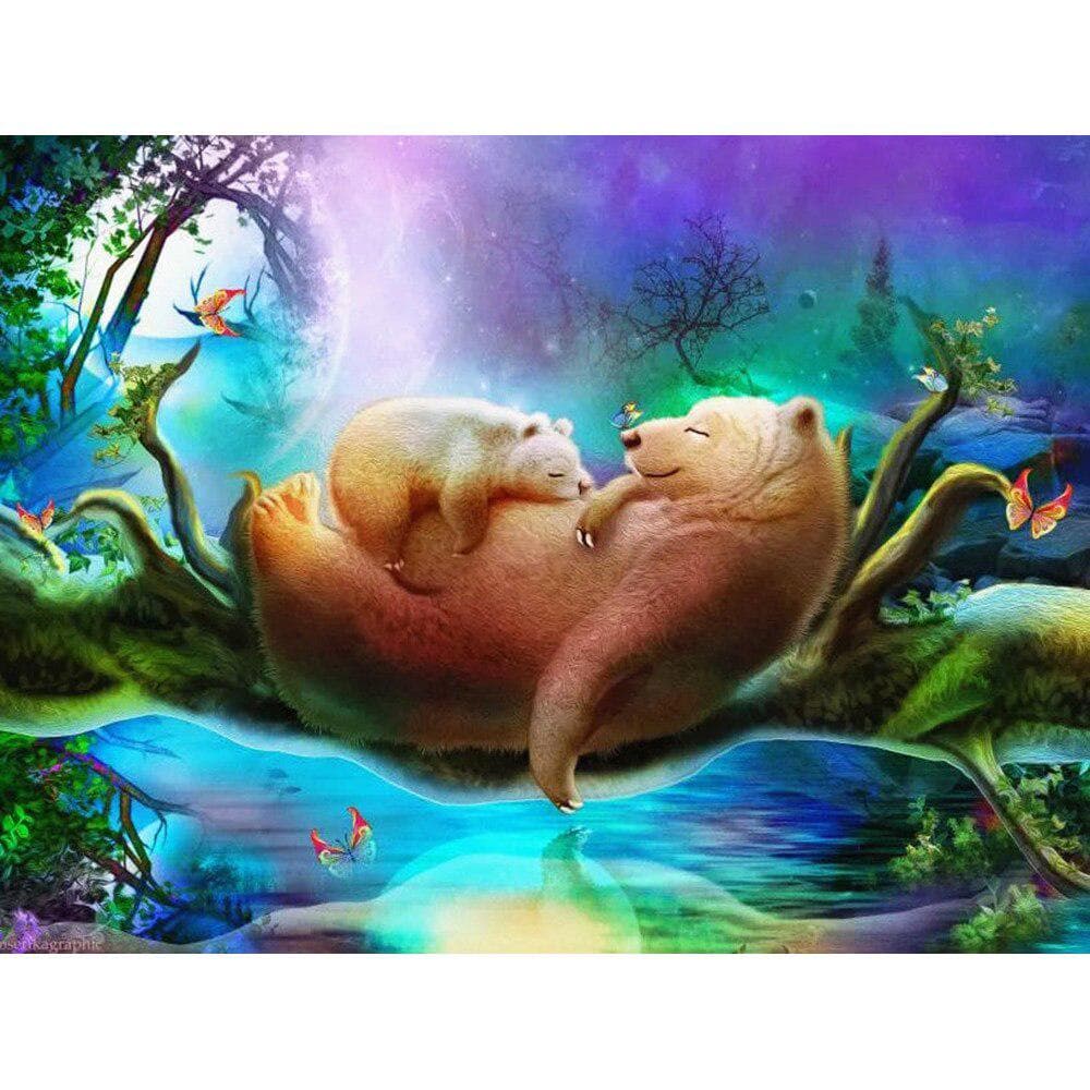 Diamond Painting Animals Mother and Child Bears Diamond Embroidery Scenic Rhinestones Pictures 20X30CM
