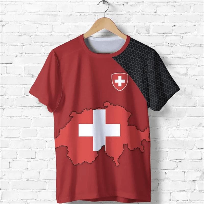 Outdoor Casual Sportswear Tshirts For Men Clothing Switzerland National Emblem Flag 3d Print Cool T-Shirt Gym Tops O Neck Tees 5XL