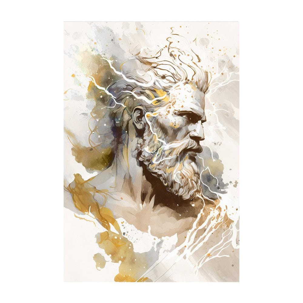 Set of 3 Prints Greek Gods Zeus Hades Poseidon Odin Thor Mythology Poster Abstract Neutral Watercolor Graffiti Canvas Painting Wall Art Home Decor 20x30cm With Frame white