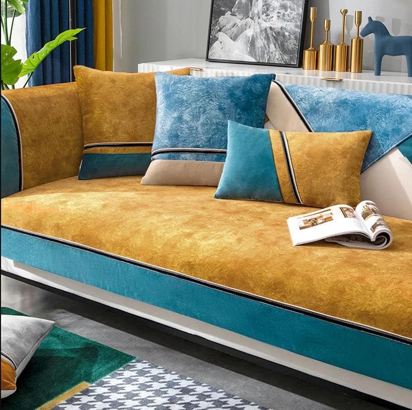 yellow edge Winter Plush Sofa Mat Four Seasons Universal Anti Slip Leather Cover Backrest Towel Nordic Style Seat Cushion 70x70cm