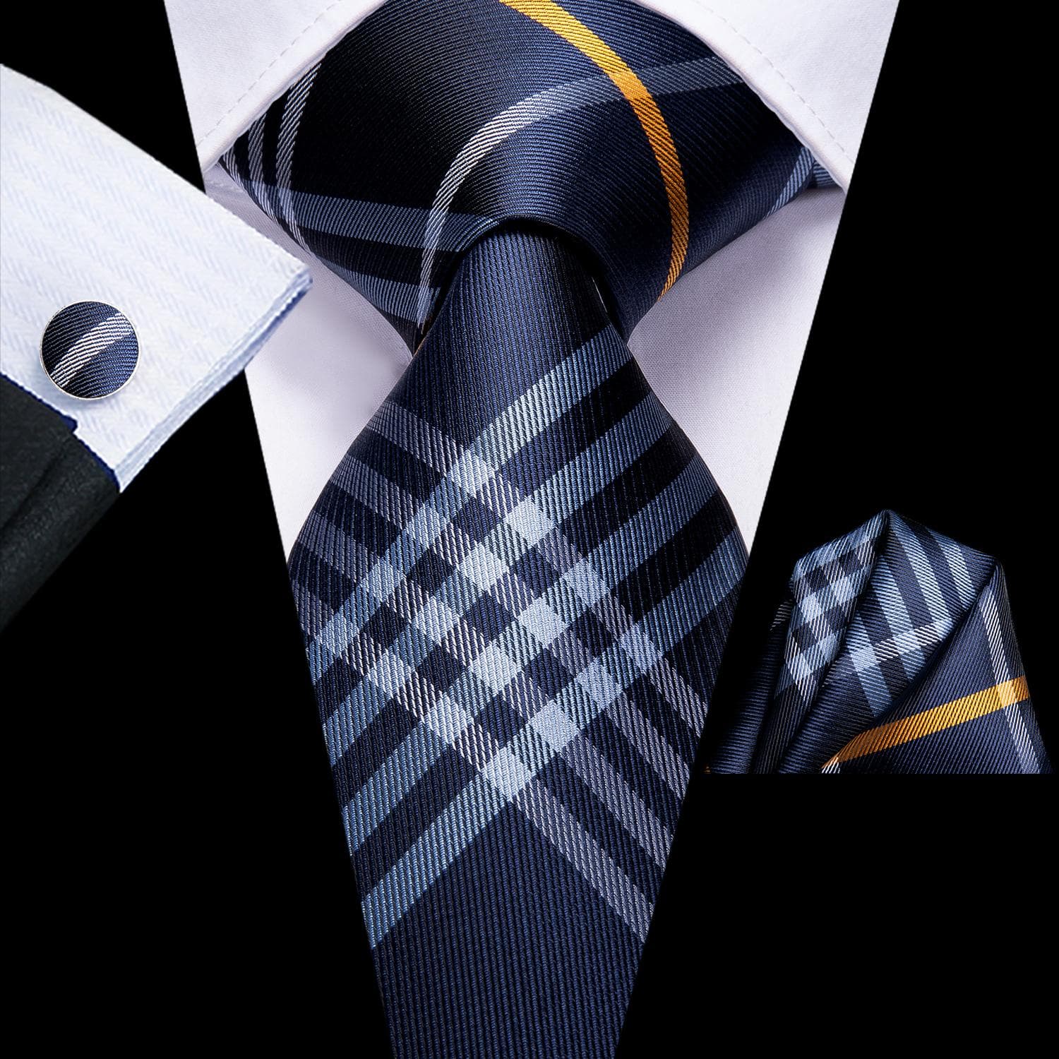 Hi-Tie New Fashion Mens Tie Business Necktie Hanky Cufflinks Tie Set N-3367