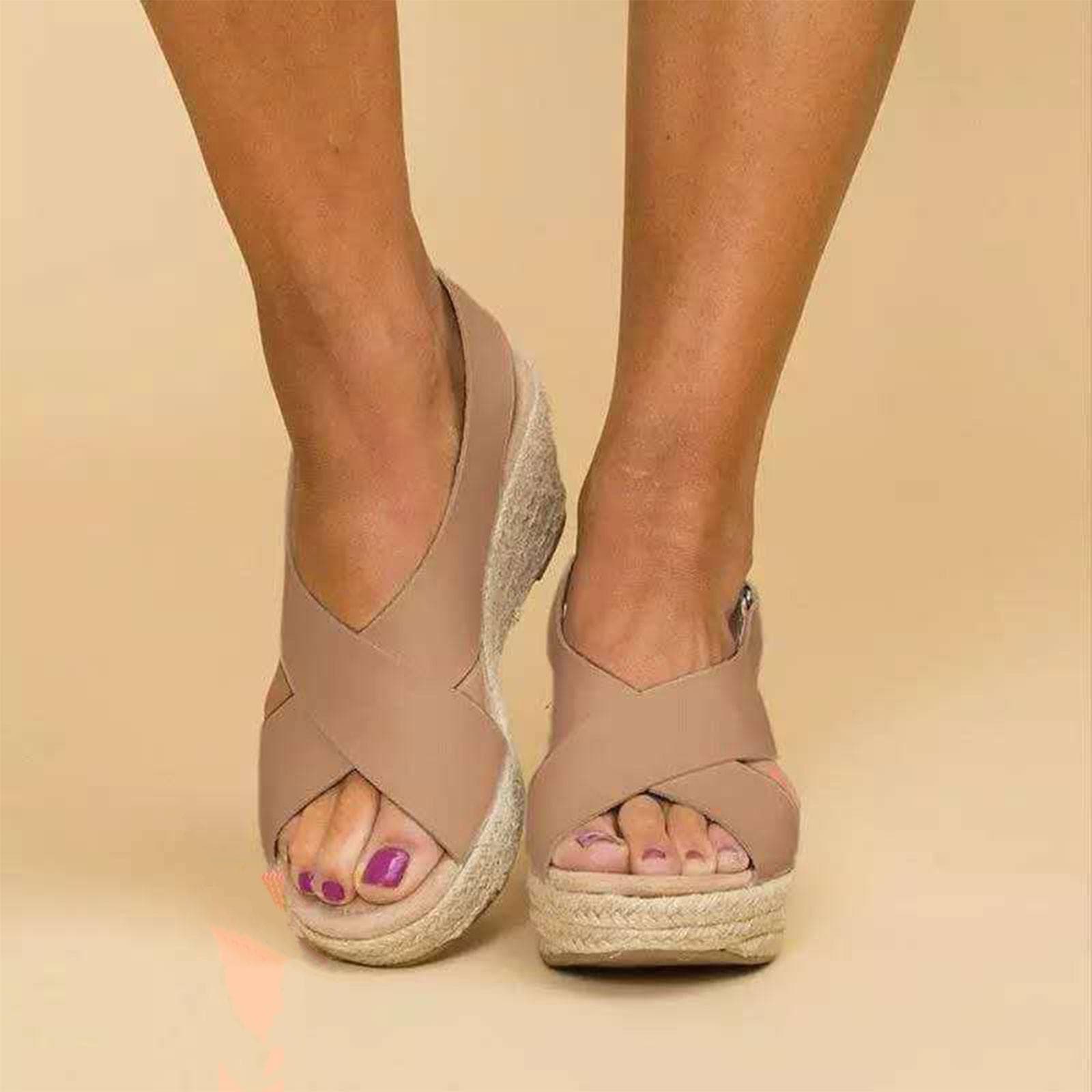 Summer New Casual Shoes Open Toe Wedge Platform Sandals 39 khaki