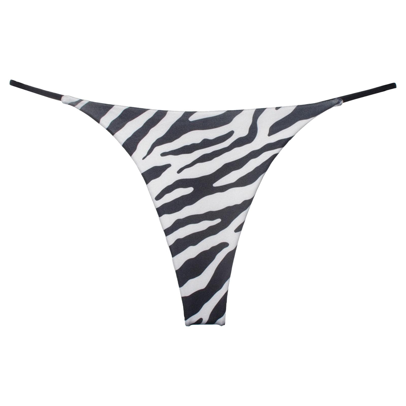Womens Low Rise Thong Bikini Bottom Beach Sunbathing T-back Swimwear M black/white