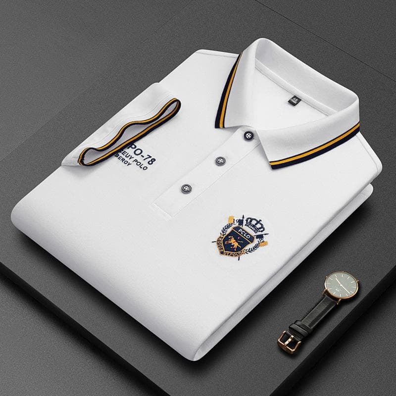 Summer Korean Fashion Men's Shirt Embroidered Lapel Collar Short Sleeves Tops 3XL white