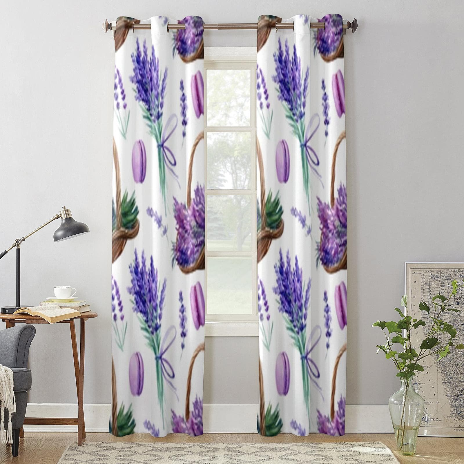 Basket With Flowers Lavender Window Curtains For Living Room Luxury Bedroom Decor Drapes Kitchen Window Treatments Curtains 135W x 60H(cm) x1