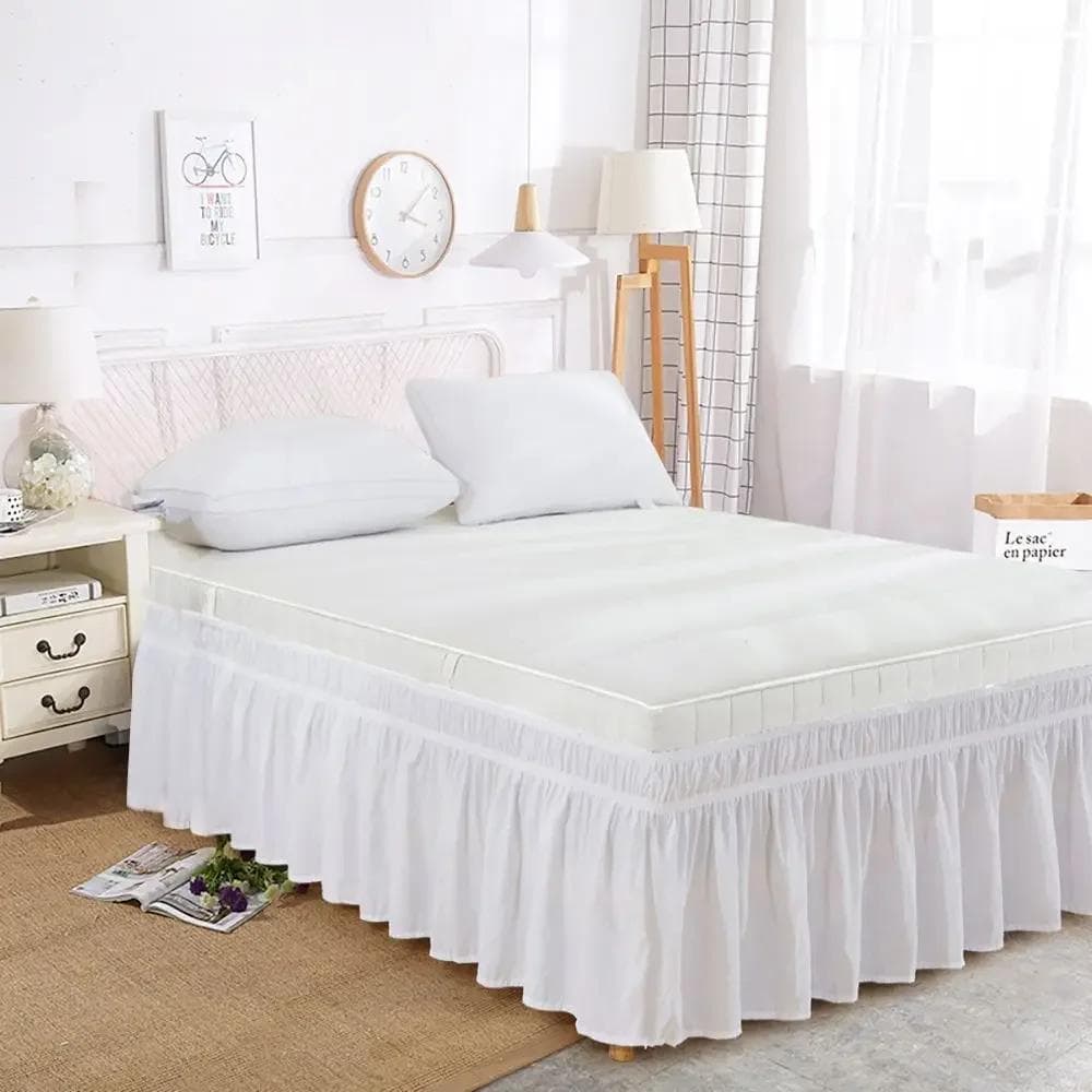 Solid Color Elastic Bed Ruffles Bed Skirt Wrap Around Style Easy Fit Drop Dust Ruffle Bed Skirts Corners Fade Resistant King 198x203cmx38cm