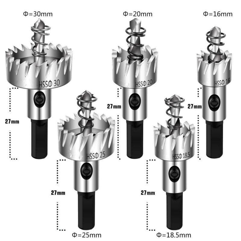 5pcs/set High Speed Steel Hole Opener Iron Plate HSS Hole Saw Drill Stainless Steel Metal Alloy Iron Cutting Drill Tool Kit HMM 5pcs/set
