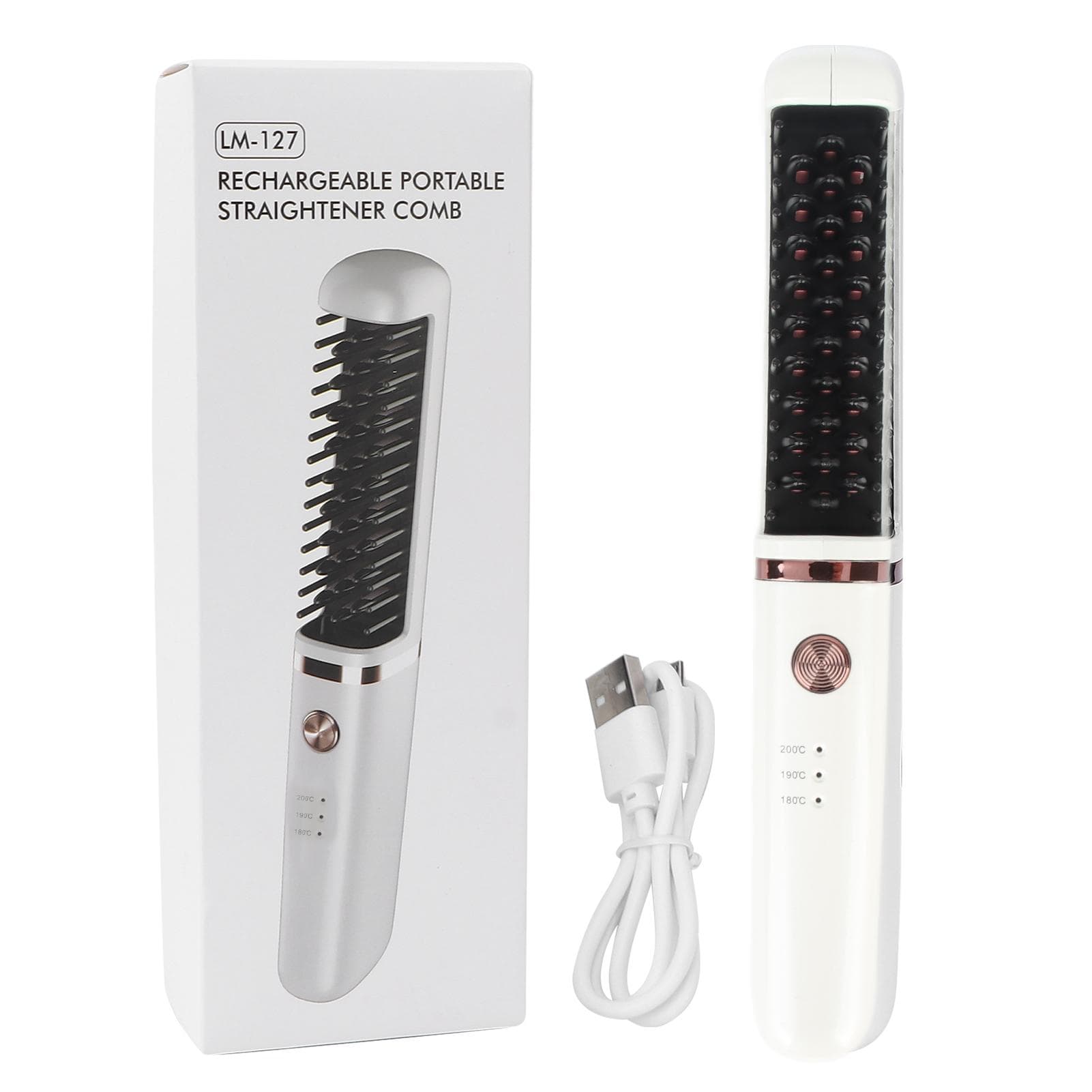 Hair Straightener Brush 3 Levels Adjustable Temperature Anti Scald USB Rechargeable Wireless
