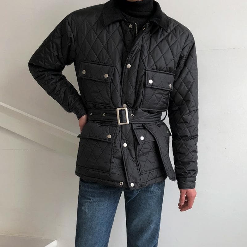 Men's Winter Korean Style Trendy Men's Cotton Coats Winter Thickened Coats Plus Velvet Cotton Jackets L black